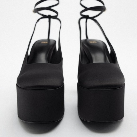 NWOB ZARA HIGH HEEL PLATFORM SLINGBACK SHOES  BLACK - REF. 1233/010 6.5, 9 - Picture 6 of 7